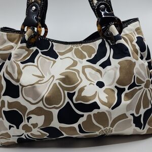 Vintage Floral Cloth & Patent Leather Handbag, pre-owned